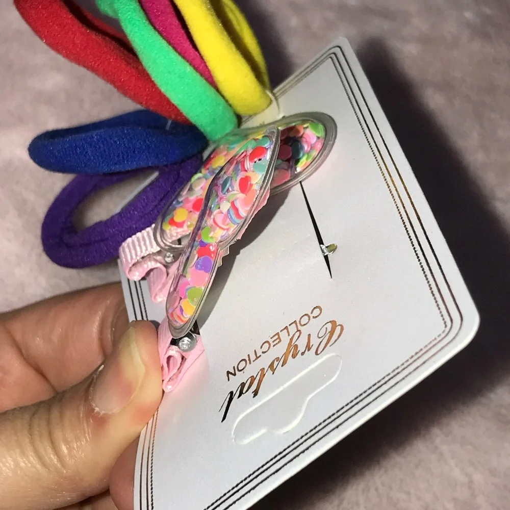 ✨✨5/$10✨✨ Crystal Collection Heart Hair Clips and Colorful Hair Ties Set New - Picture 7 of 9